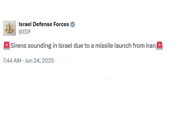 Israeli military identifies missiles from Iran, activates Defense systems as sirens sound across country