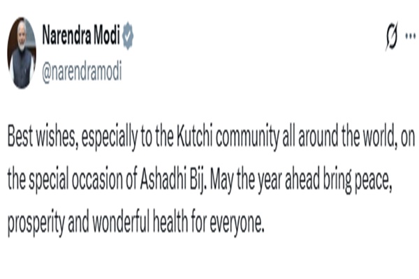 PM Modi extends greetings to Kutchi community on Ashadhi Bij