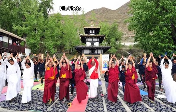 Stage set up in Nepal to celebrate International Yoga Day on grand scale