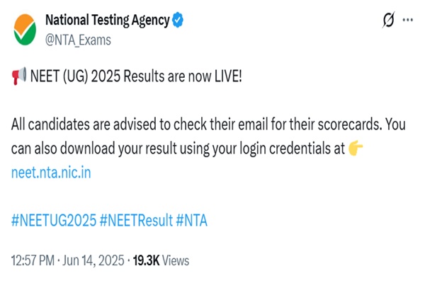 NEET UG 2025 Results Declared; Mahesh Kumar Tops All India Rank