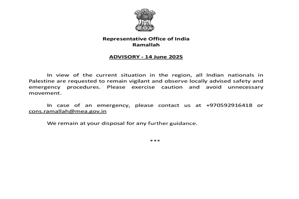 India Issues Advisory for Nationals in Palestine Amid Escalating Tensions