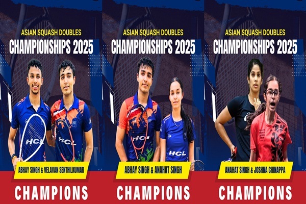 दुसऱ्या आशियायी स्क्वॉश दुहेरी अजिंक्यपद स्पर्धेत भारतानं तिन्ही गटातलं पटकावलं विजेतेपद