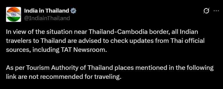 Indian Embassy in Thailand issues a travel advisory