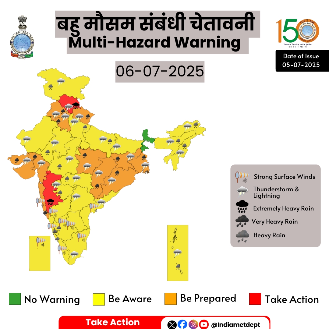IMD forecasts heavy rainfall  in northwest, central and north east India during next 5 to 6 days