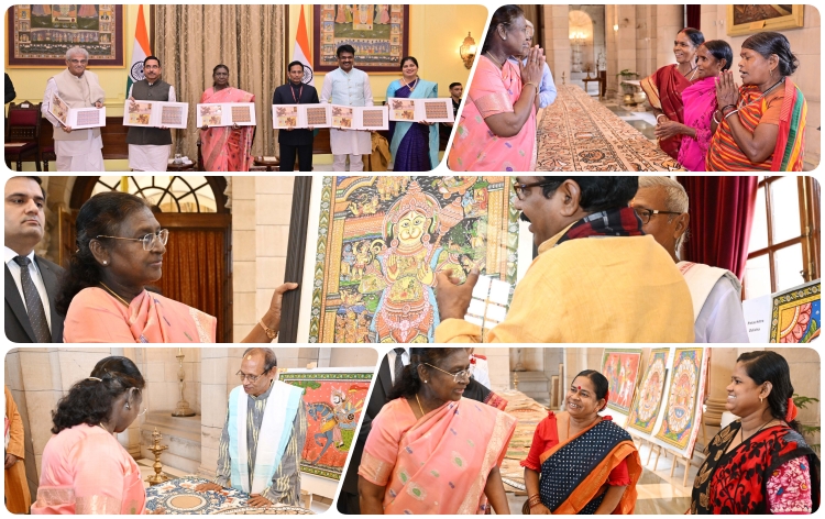 ৰাষ্ট্ৰপতি মুৰ্মুক ৰাষ্ট্ৰপতি ভৱনত শিল্পীৰ দলৰ সাক্ষাৎ‍