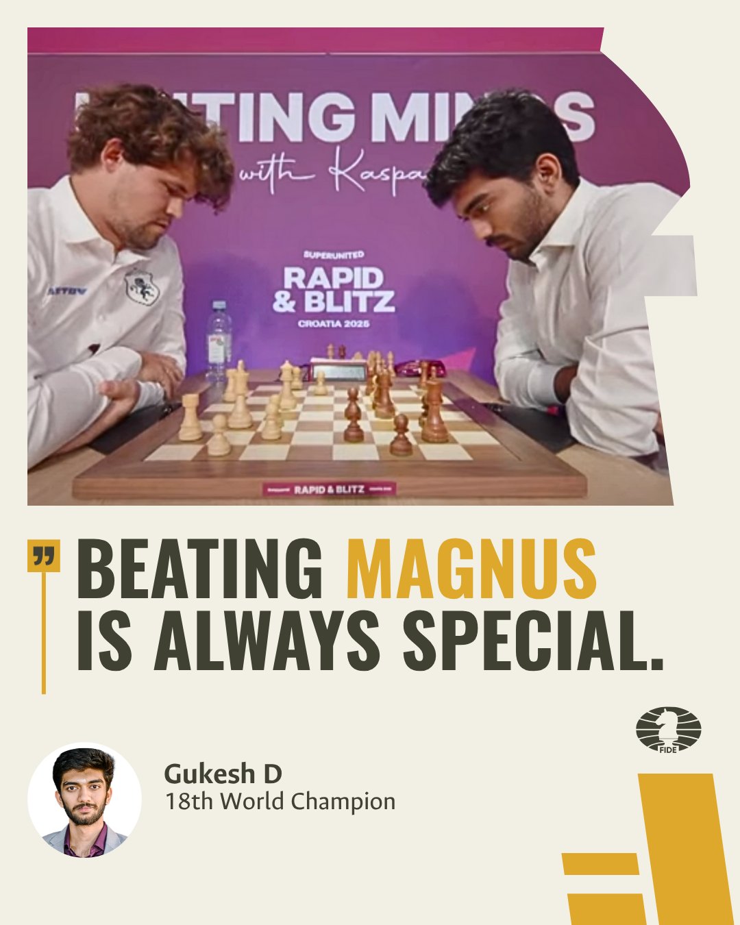 World Champion D Gukesh wins rapid title at Grand Chess Tour 2025 at Zagreb in Croatia