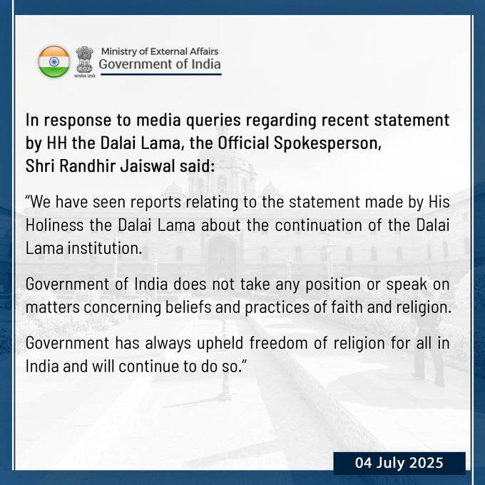 भारतानं कायमच सर्व धर्मियांच्या स्वातंत्र्याचं समर्थन केलं आहे आणि भविष्यातही केलं जाईल-MEA