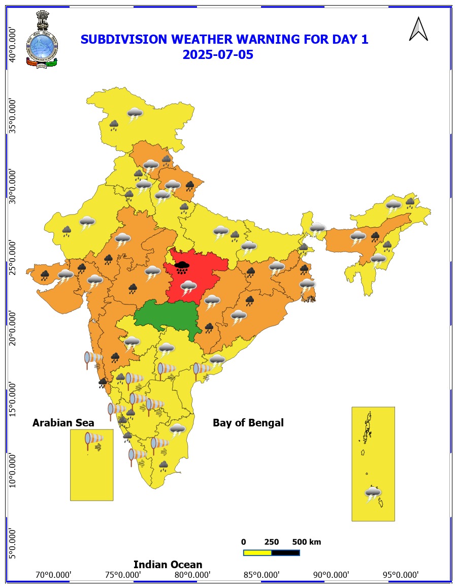 IMD issues red alert for extremely heavy rainfall over Madhya Pradesh today