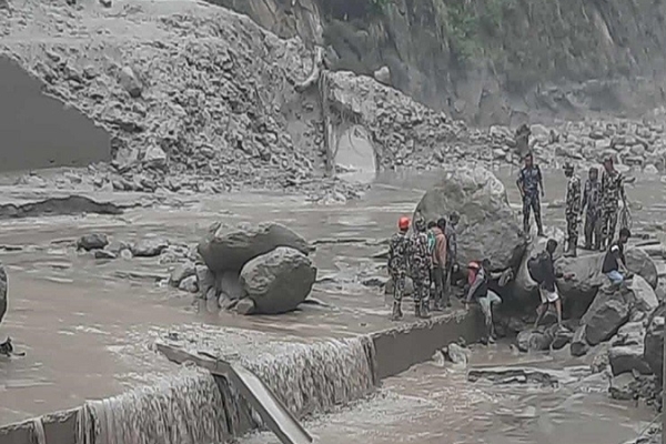 Nepal- China Miterepul bridge washed away in floods