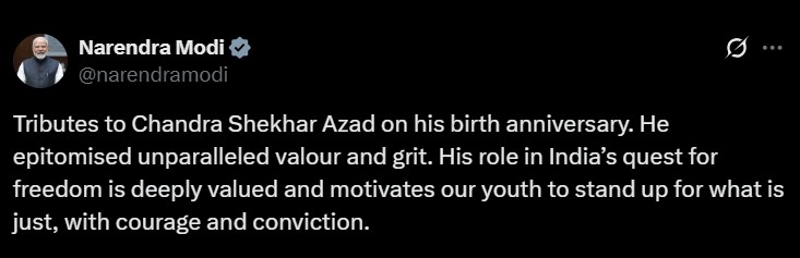PM Modi pays tribute to Chandra Shekhar Azad, hails his valour & legacy