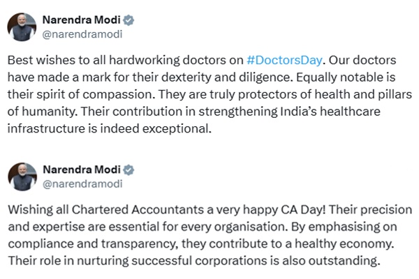 Nation celebrates Doctors’ Day, Chartered Accountants’ Day; PM Modi calls them pillars of society