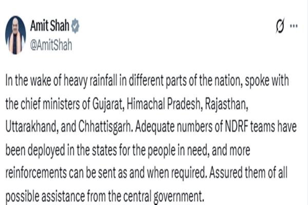 HM Amit Shah assures full central support to states amid heavy rainfall