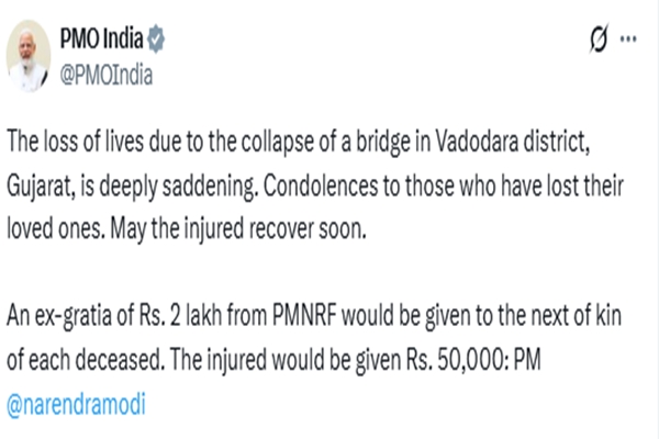 PM Modi expresses grief over Vadodara bridge collapse