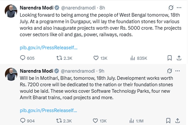 Prime Modi to launch multiple development projects in Bihar & West Bengal
