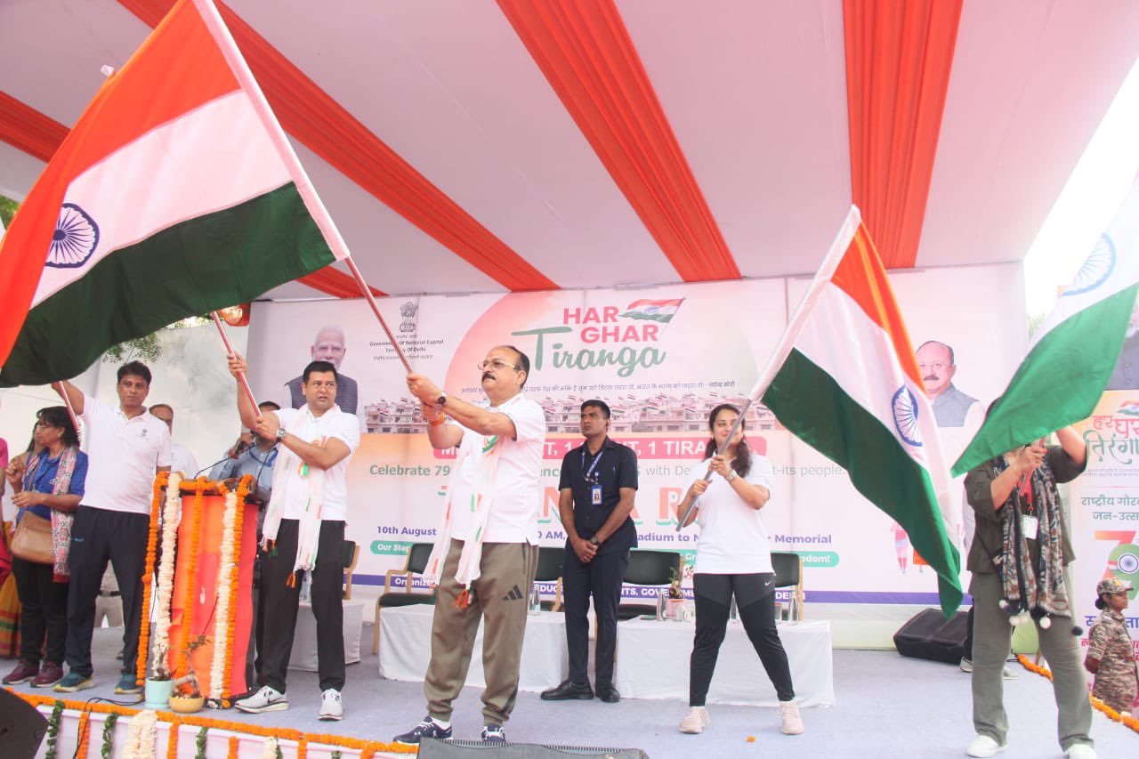 Delhi’s Education Minister Ashish Sood flagged off Tiranga Run from Thyagraj Stadium in national capital