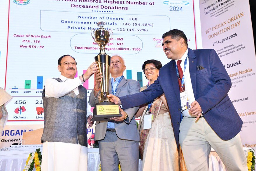 तेलंगाना में किए गए देश में सबसे अधिक अंगदान, राष्ट्रीय अंगदान दिवस कार्यक्रम में राज्य सरकार को किया गया सम्मानित