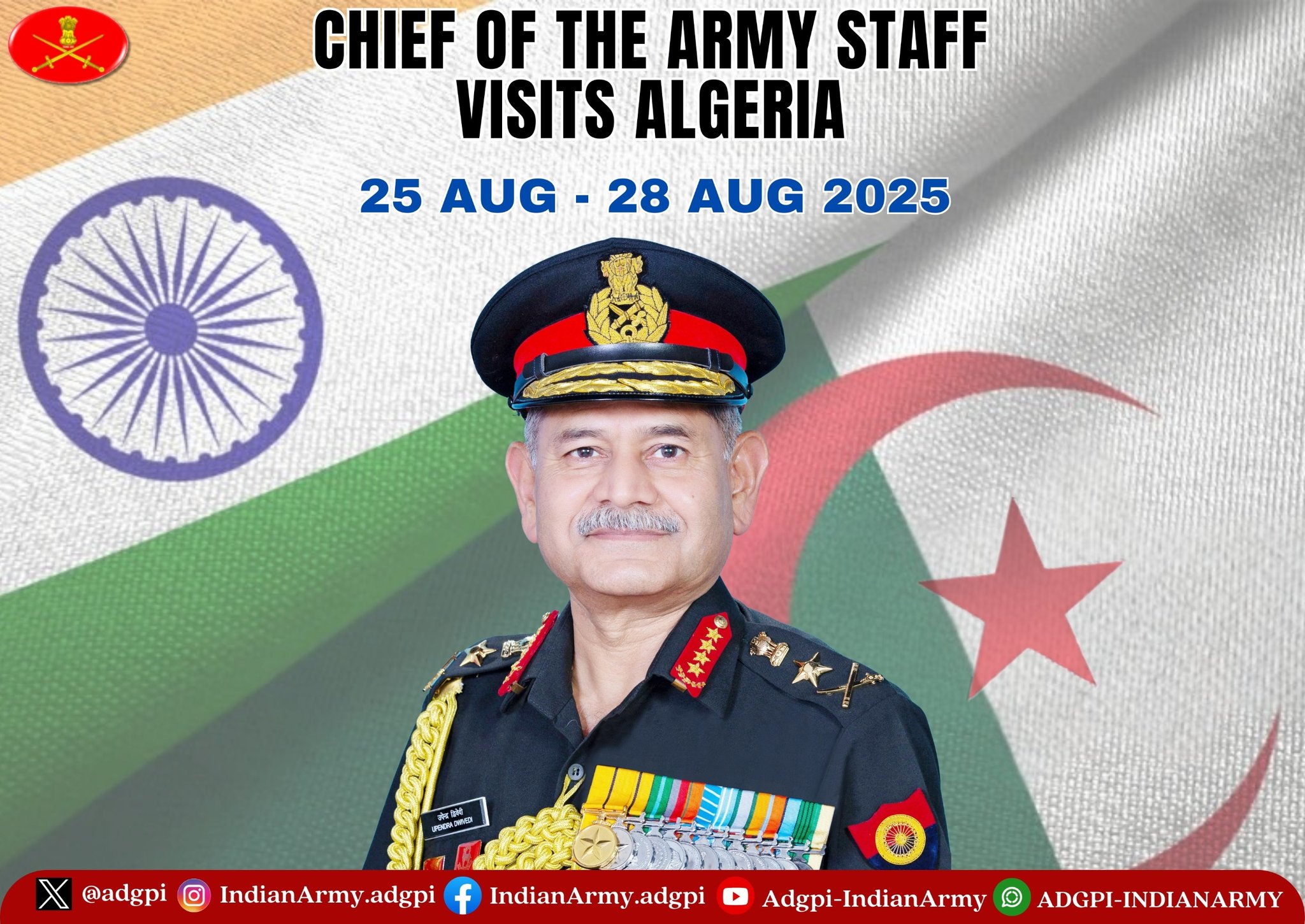 Army Chief General Upendra Dwivedi leaves for Algeria for official visit