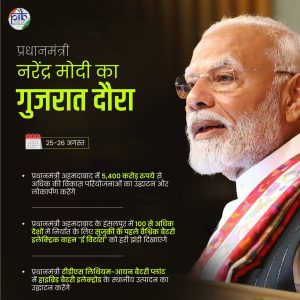 પ્રધાનમંત્રી નરેન્દ્ર મોદી આજથી બે દિવસ ગુજરાતના પ્રવાસે – સાંજે અમદાવાદમાં પાંચ હજાર 400 કરોડ રૂપિયાથી વધુની વિકાસ પરિયોજનાનું લોકાર્પણ-ખાતમુહૂર્ત કરશે