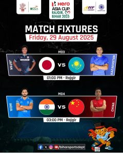 Men’s Asia Hockey Cup 2025 to begin today at Rajgir in Bihar