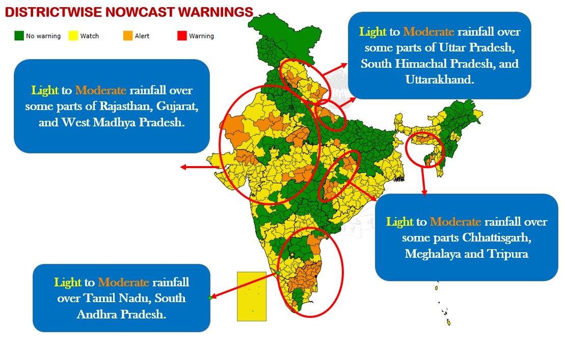 موسمیات محکمے نے آج شمالی بھارت کے بیشتر حصوں میں بہت تیز بارش ہونے کی پیش گوئی کی ہے