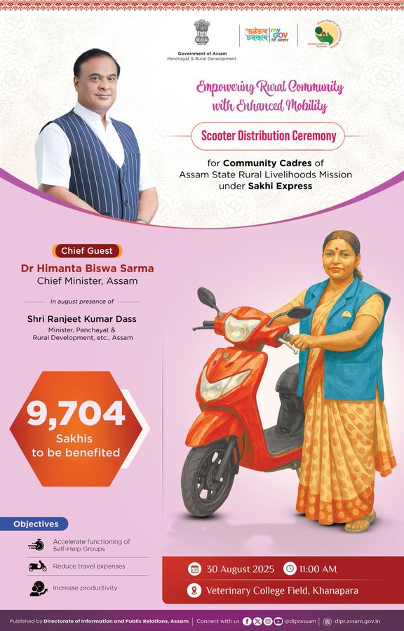 তৃণমূল পৰ্যায়ত কাম কৰা ৯,৭০৪ গৰাকী মহিলাক স্কুটী প্ৰদান