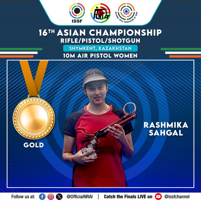 Rashmika Sahgal Wins Gold in Junior Women’s Air Pistol at Asian Shooting Championship