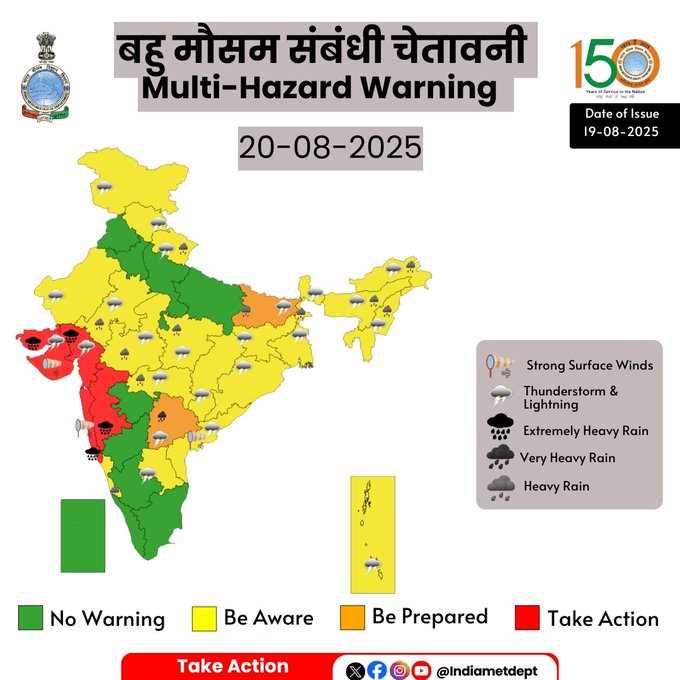 IMD Issues Red Alert for Gujarat, Goa and Coastal Maharashtra; Heavy Rains Forecast Across Multiple States