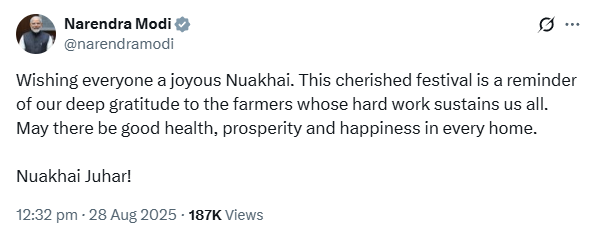 PM Modi extends his wishes to the nation on the occasion of Nuakhai