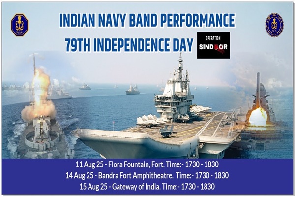 Indian Navy Band to Perform Across Mumbai for 79th Independence Day Celebrations