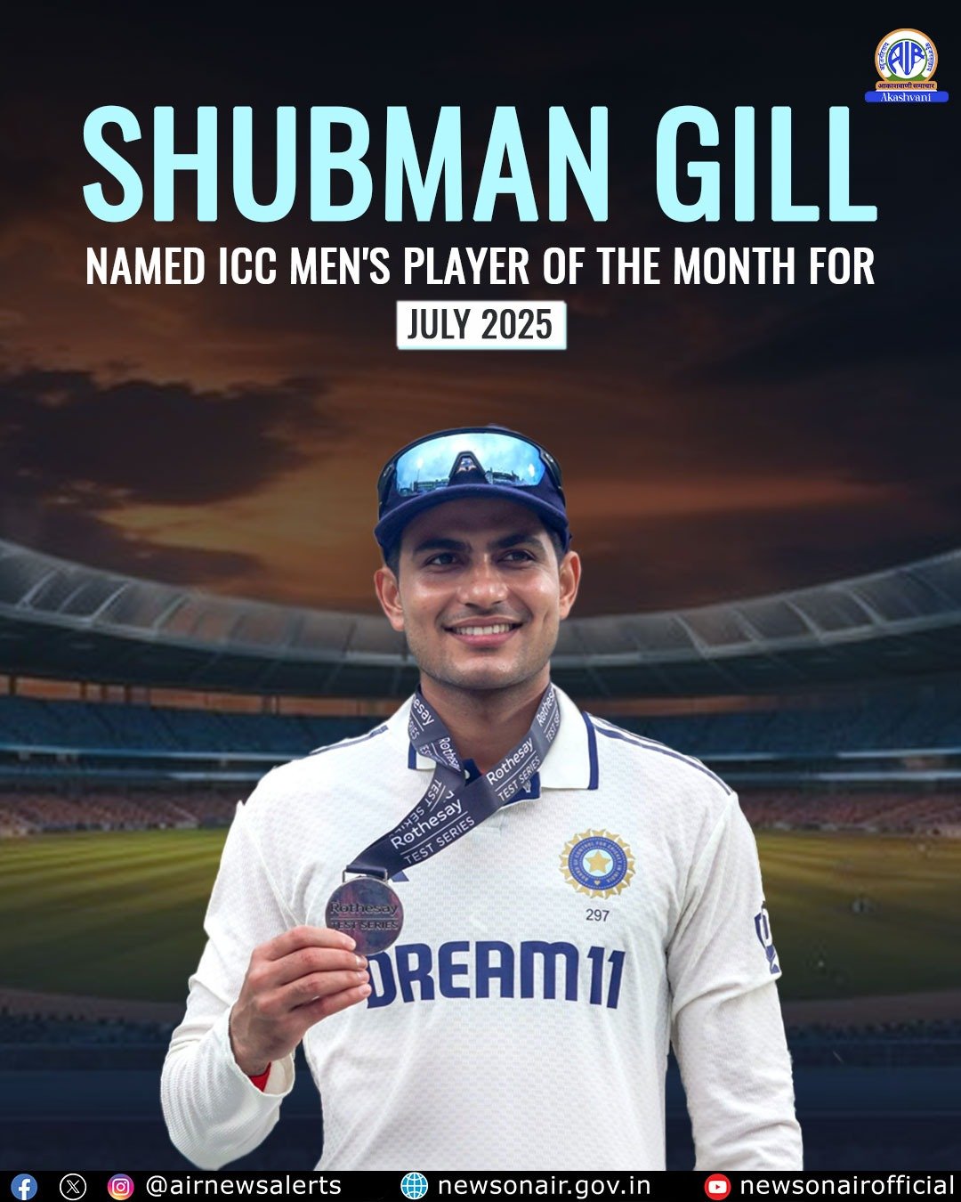 India’s Test captain Shubman Gill Named ICC Men’s Player of the Month for July