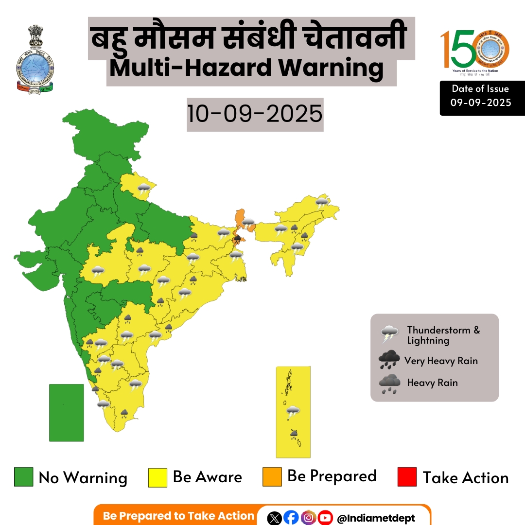 IMD forecasts heavy rainfall over East and Peninsular India for the next 4 to 5 days