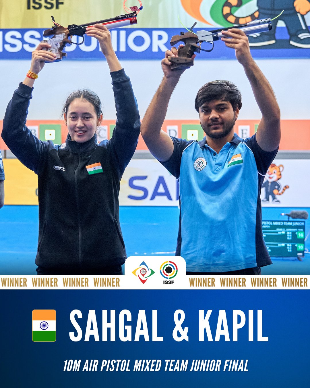 ISSF Junior World Cup: India wins 1-2 finish in 10m air pistol mixed team