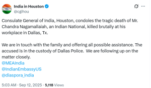Indian National Killed in Dallas, Texas Workplace Incident; Accused in Custody