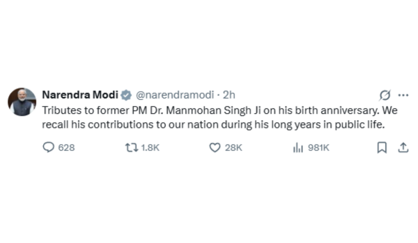 Prime Minister Narendra Modi pays tribute to former Prime Minister Dr. Manmohan Singh on birth anniversary