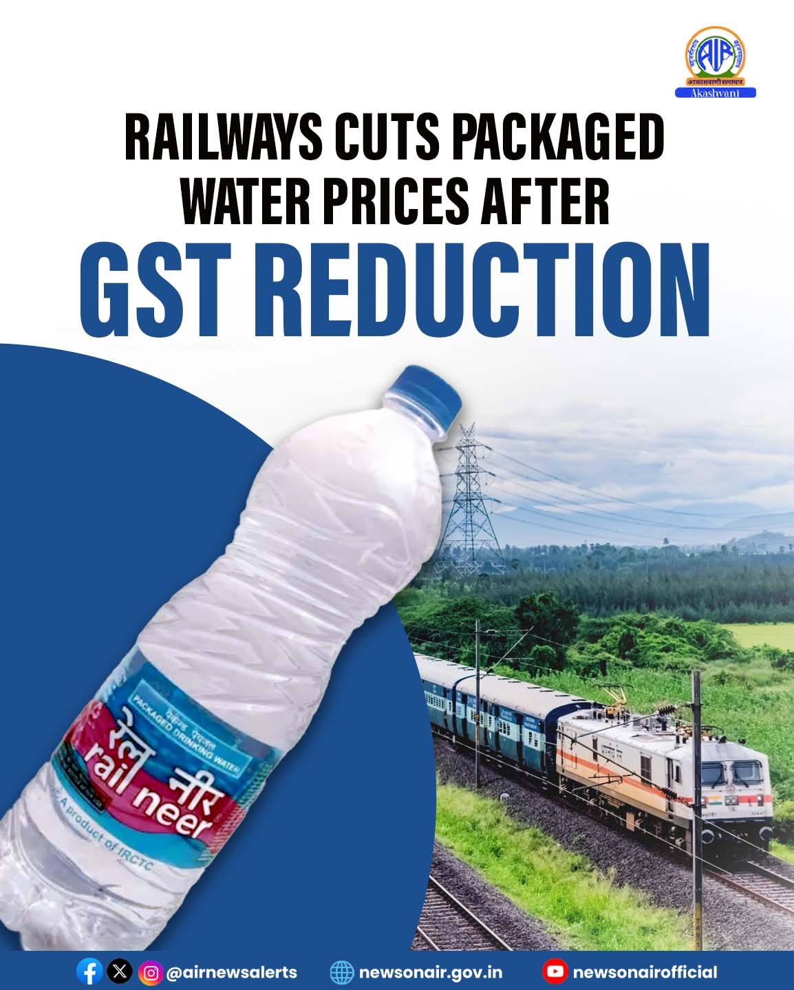 পণ্য ও পরিষেবা কর সংস্কারের সুবিধা মানুষের কাছে পৌঁছে দিতে ট্রেন ও স্টেশন চত্বরে যে বোতল বন্দী পানীয় জল পাওয়া যায় সেগুলির সর্বাধিক বিক্রয় মূল্য-এমআরপি কমানোর সিদ্ধান্ত নিয়েছে রেল মন্ত্রক। 