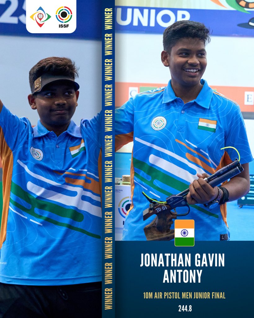 India’s Jonathan Gavin Antony Wins Gold in Men’s 10m Air Pistol at ISSF Junior World Cup