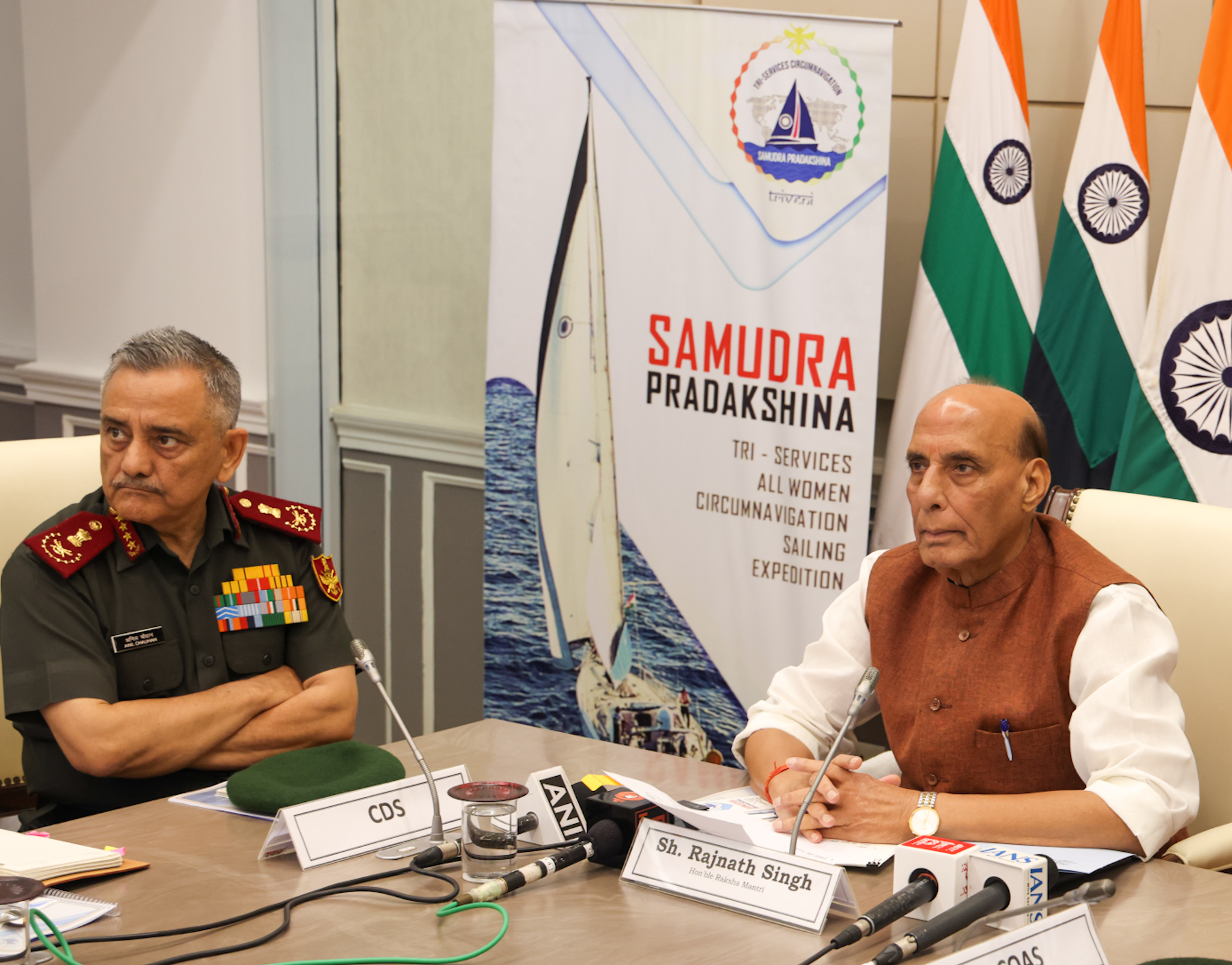 Rajnath Singh Flags Off IASV Triveni, India’s First All-Women Tri-Services Circumnavigation Expedition