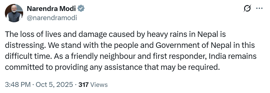 PM Modi Expresses Condolences Over Nepal Floods