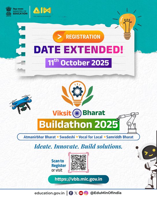 Education Ministry extends registration deadline for Viksit Bharat Buildathon 2025 to October 11