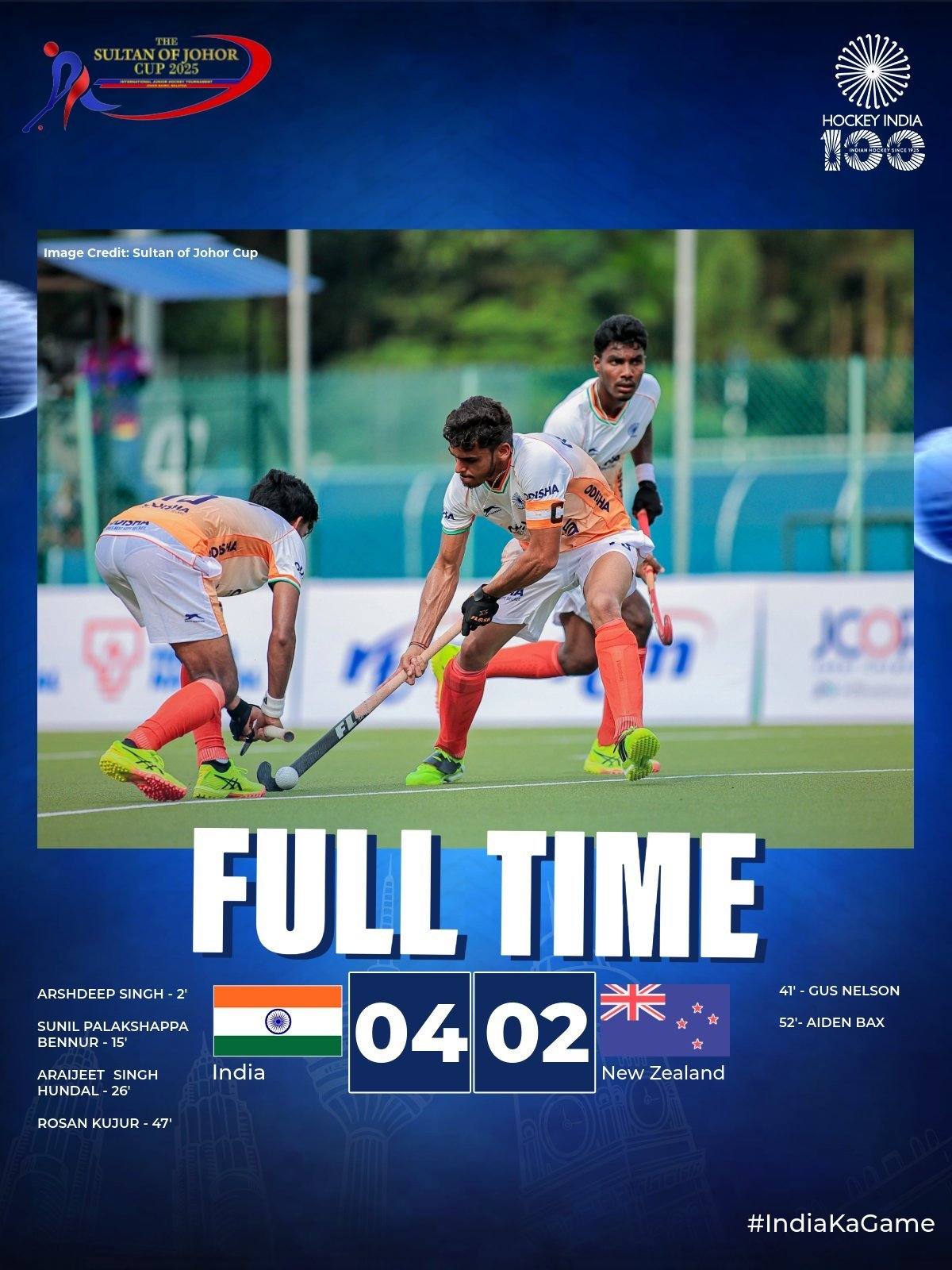 India Beat New Zealand 4–2 in Sultan Johor Cup Junior Men’s Hockey 2025