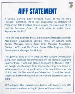 AIFF সুপ্রিম কোর্টের অনুমোদিত সংবিধান গ্রহণ করেছে