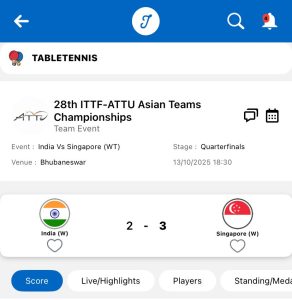 भारतीय महिला टीम 3-2 से सिंगापुर से हारी, मनिका और यशस्विनी ने जीते एक-एक मैच