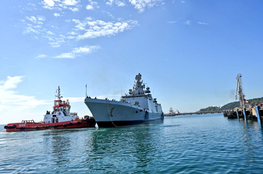 Indian Navy’s indigenous stealth frigate INS Sahyadri visits Kemaman Port in Malaysia