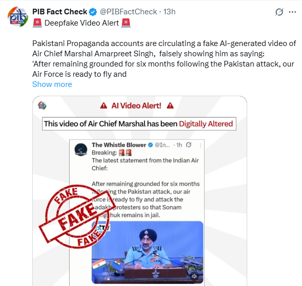 Government refutes fake AI-generated video of Air Chief Marshal Amarpreet Singh