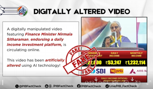 সরকার, সোশ্যাল মিডিয়ায় ঘুরে বেড়ানো অর্থমন্ত্রী নির্মলা সীতারামনের একটি ভিডিও ভুয়ো বলে খারিজ করে দিয়েছে।