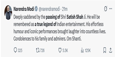 PM Modi expressed grief over Passing of Actor Satish Shah, Calls Him a ‘True Legend’