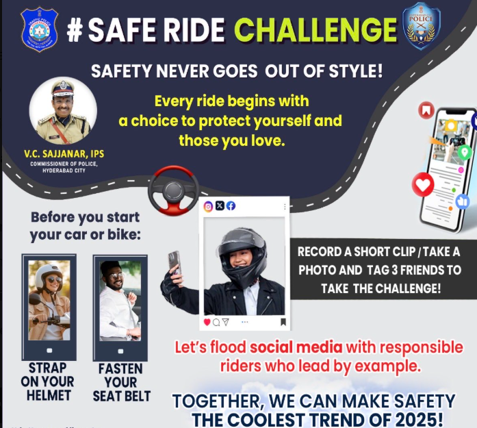 Hyderabad Police Launches #SafeRideChallenge to Promote Responsible Driving