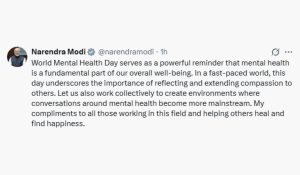 PM Modi Highlights Importance of Mental Health on World Mental Health Day