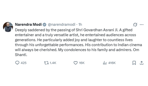 PM Modi Expresses Grief Over Demise of Veteran Actor Govardhan Asrani