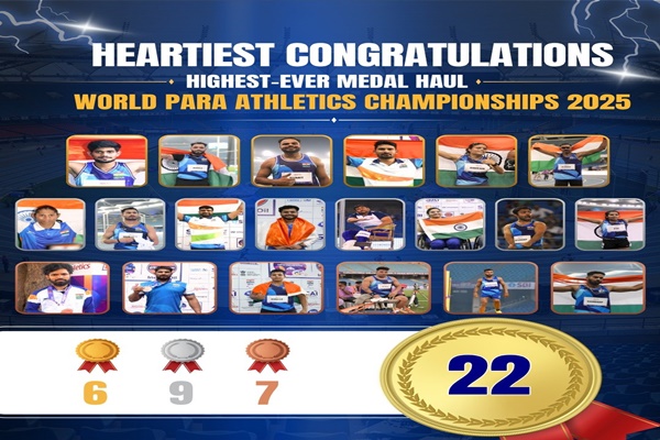 जागतिक पॅरा ऍथलिटिक्स अजिंक्यपद स्पर्धेत भारताला २२ पदकं